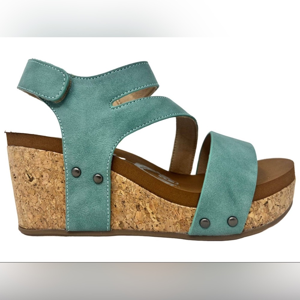 Very G Teal Strappy Wedge Sandals